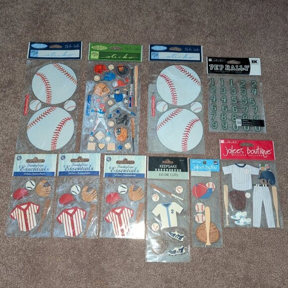 NEW Lot 10 Baseball Player Bat Scrapbook Dimensional Sticker Embellishment Game - Picture 1 of 3